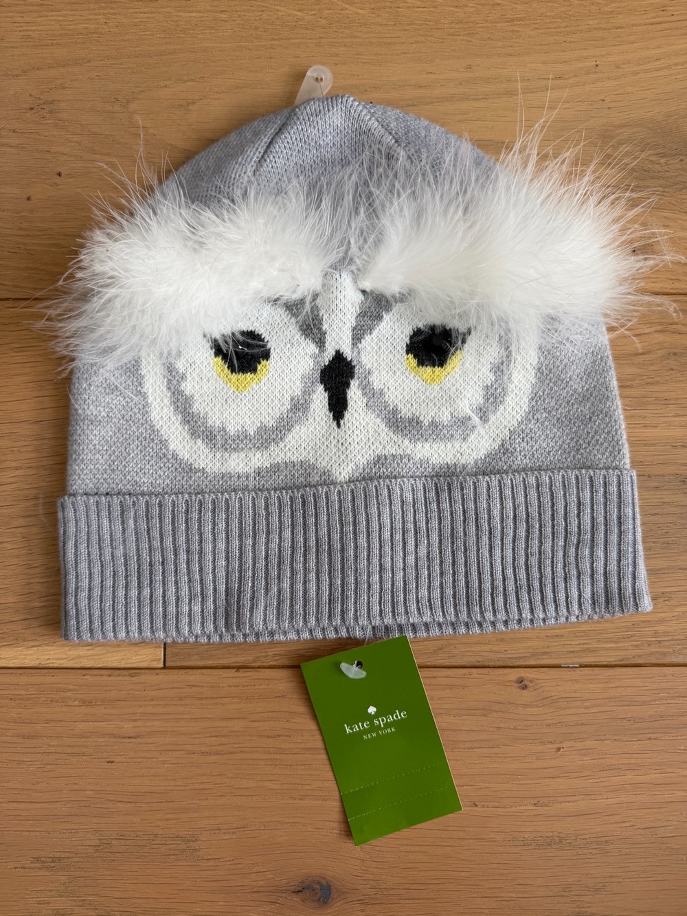 KATE SPADE Women Gray Owl Beanie and Faux-Fur Earmuffs Set - Picture 2 of 7